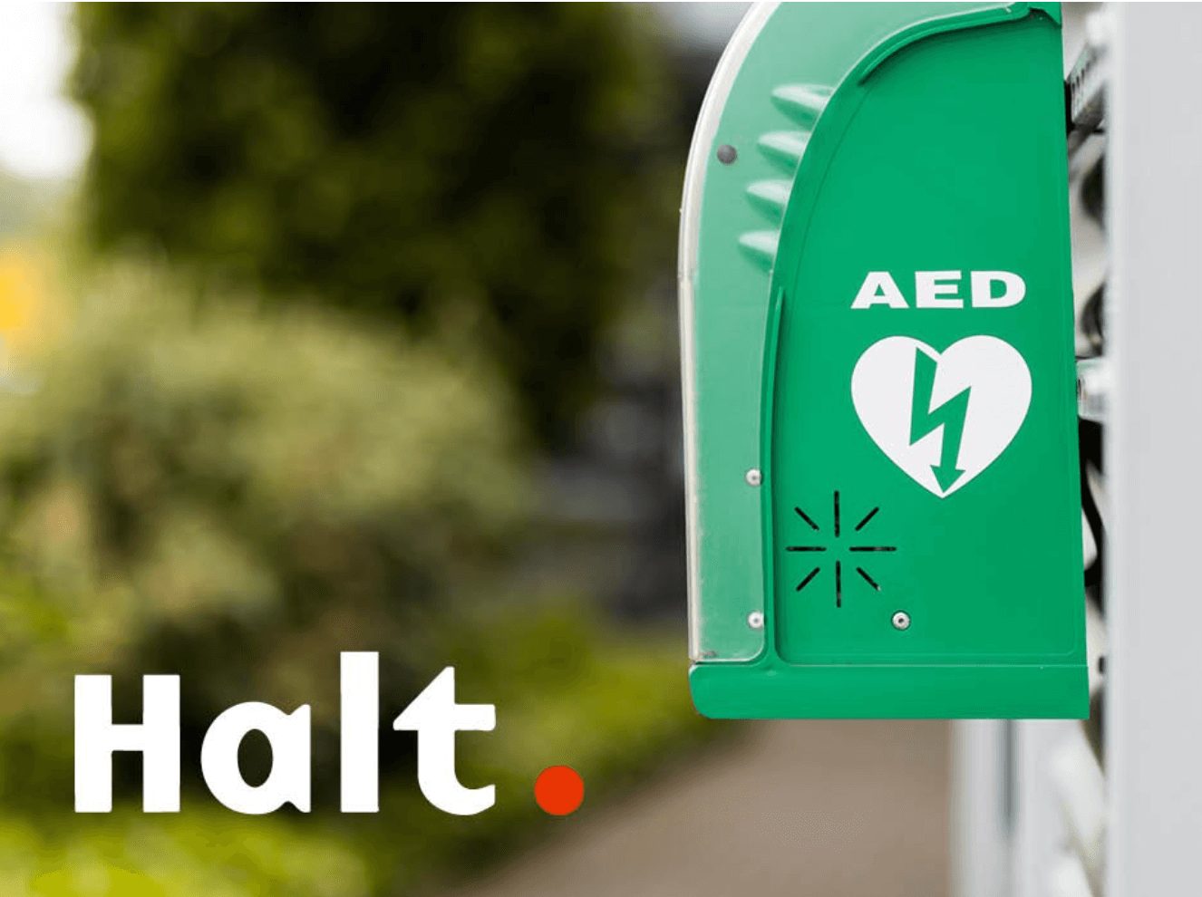 Afbeelding van AED Kast met logo van Halt.