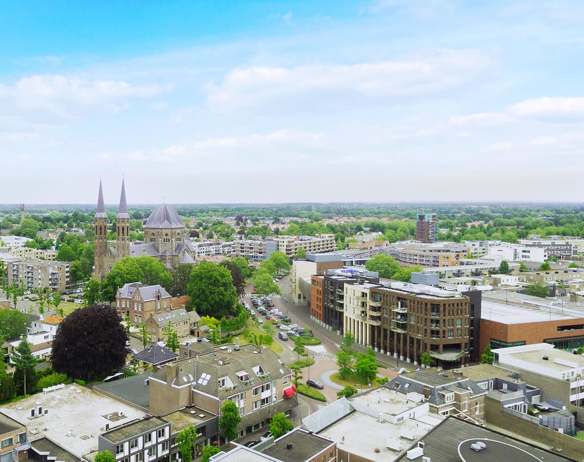 Luchtfoto van het centrum van Uden
